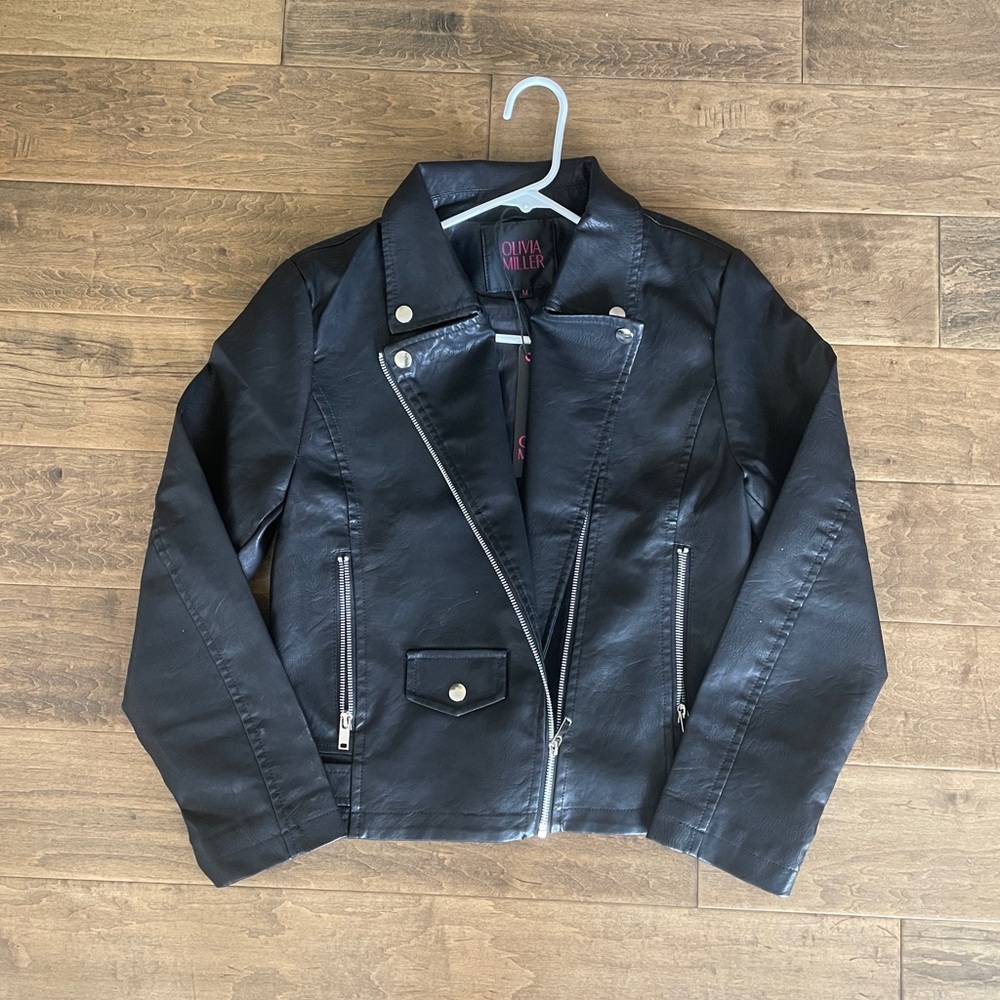 Faux leather moto biker jacket with pockets